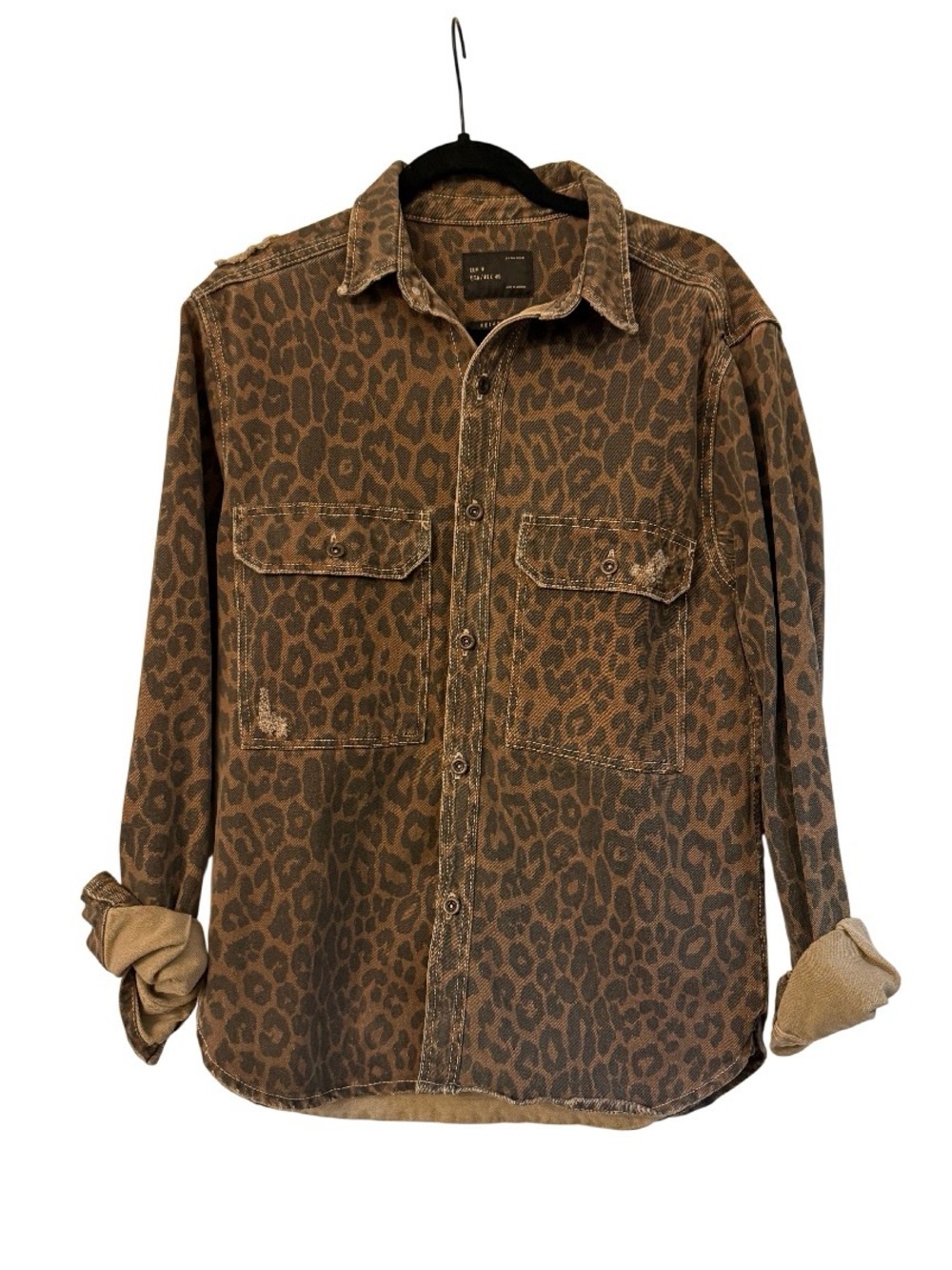Brown Leopard Print Button-Up Denim Jacket